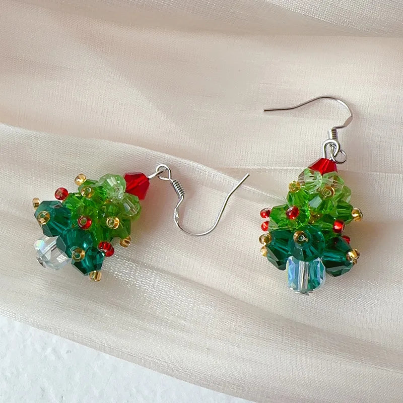 Red and Green Christmas Tree Earrings