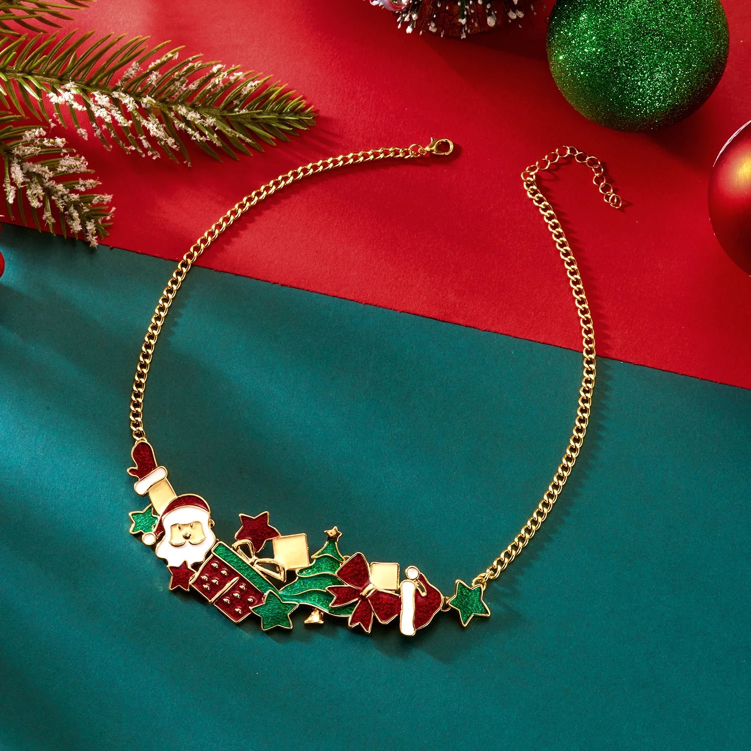 Holiday Cheer Enamel Santa Jewelry Set