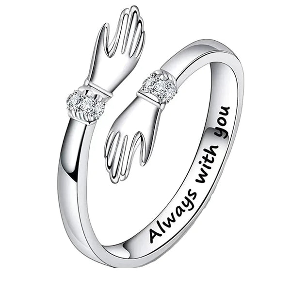 Personalised Diamond Hand Hug Ring with Custom Message