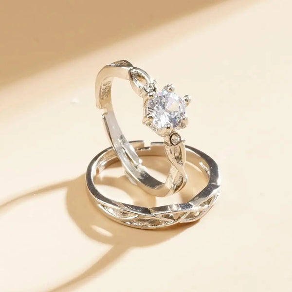 Diamond Cut Couple Promise Ring 925 Sterling Silver