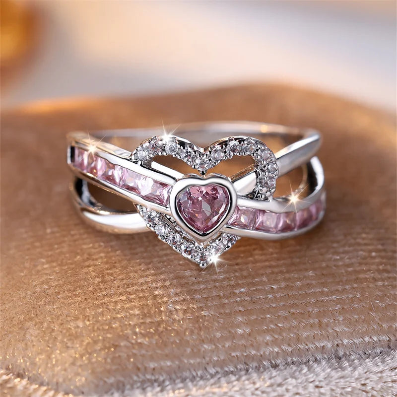 Luxury Pink Diamond Cut Wave 925 Sterling Silver Promise Ring