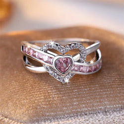 Luxury Pink Diamond Cut Wave 925 Sterling Silver Promise Ring