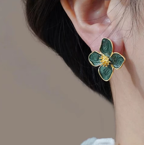 Elegant Hibiscus Dropped Glaze Flower Stud Earrings for Women - Delicate Floral Jewelry by Ariadne