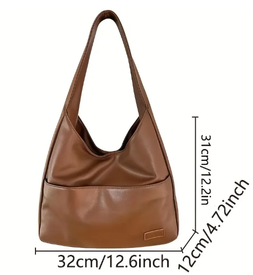 Timeless Brown and Black Leather Handbag – Elegant and Durable with Adjustable Shoulder Strap