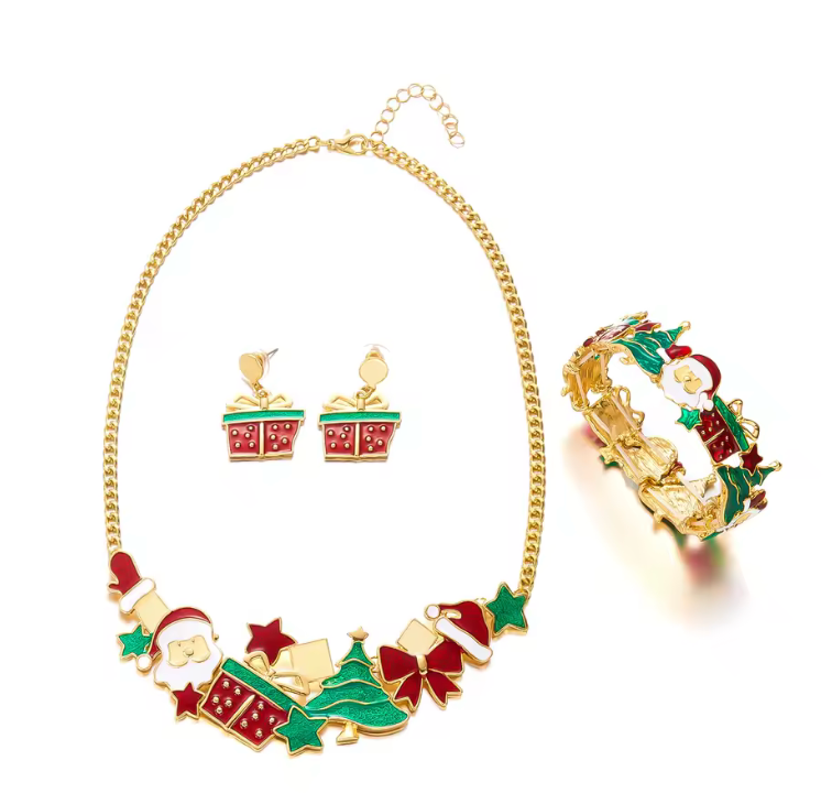 Holiday Cheer Enamel Santa Jewelry Set