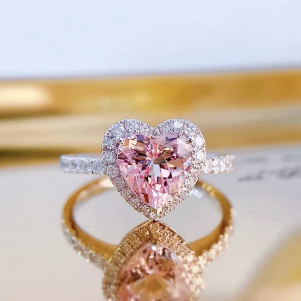 Heart Shape Pink Diamond Cut 925 Sterling Silver Promise Ring