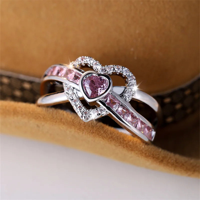 Luxury Pink Diamond Cut Wave 925 Sterling Silver Promise Ring