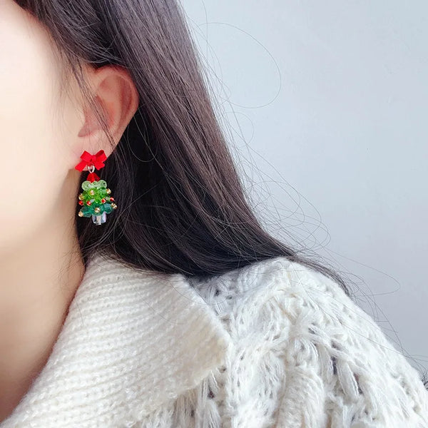 Red and Green Christmas Tree Earrings