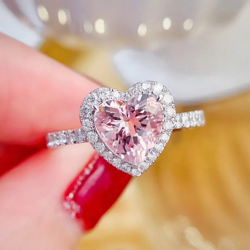 Heart Shape Pink Diamond Cut 925 Sterling Silver Promise Ring