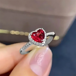 Heart Shape Red Diamond Cut 925 Sterling Silver Promise Ring