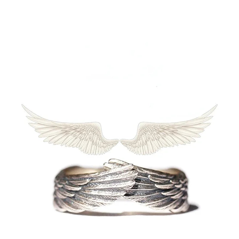 925 Sterling Silver Guardian Angel Wings Hug Ring for Women