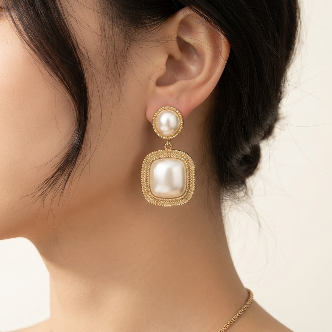 Kaia Pearl Square Earrings