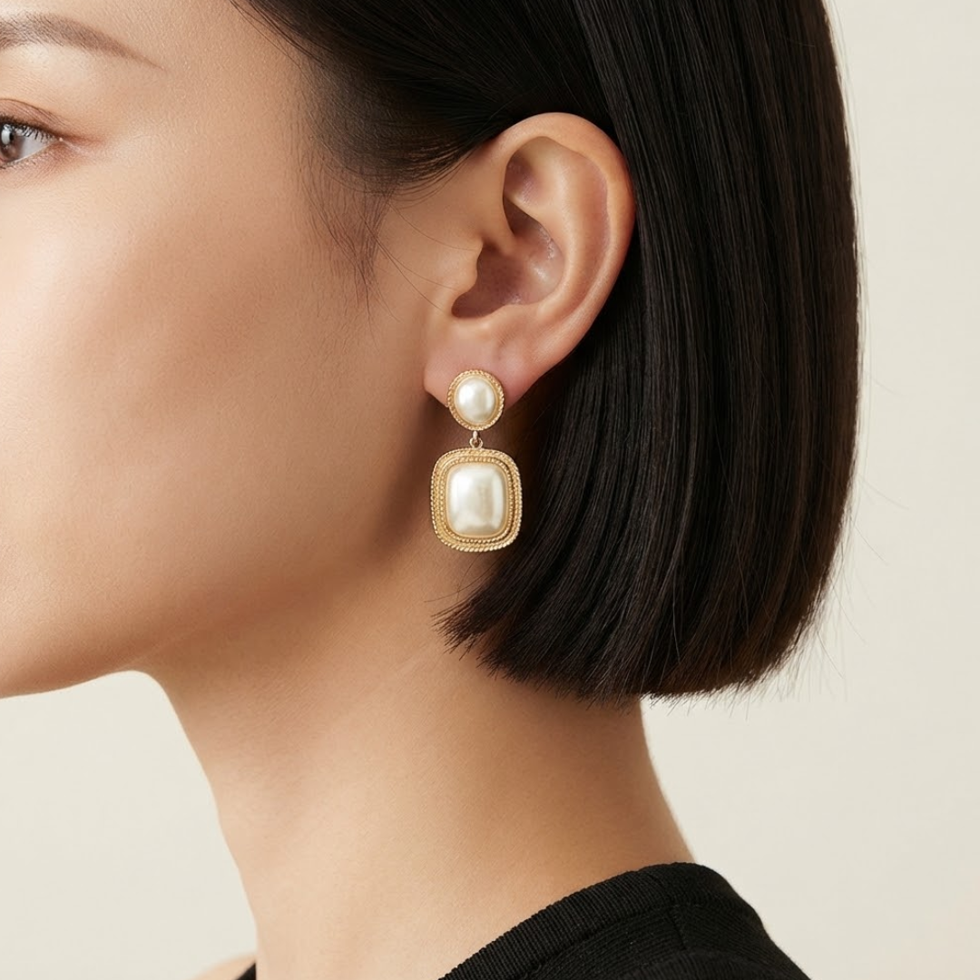 Kaia Pearl Square Earrings