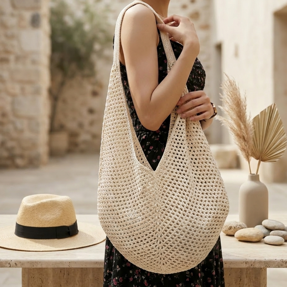 Sac cabas ajouré Bare Bloom tricoté – Sac durable