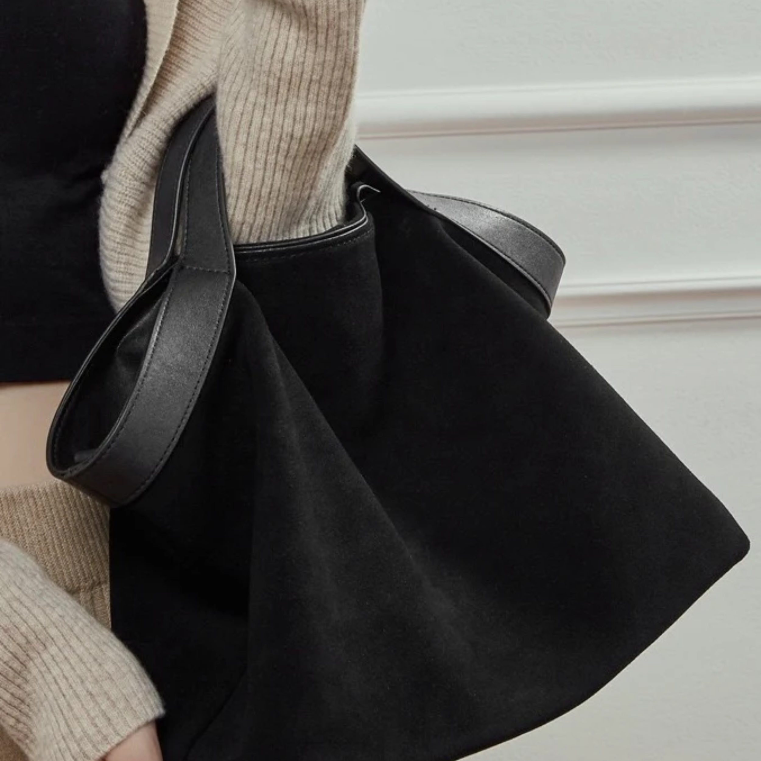 Bellanova Suede & Genuine Leather Classic Structured Shoulder Tote