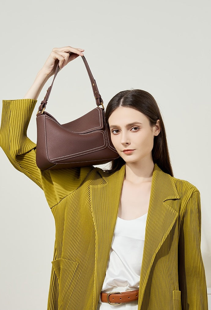 Zephyss Genuine Leather Geometric Shoulder Crossbody Bag