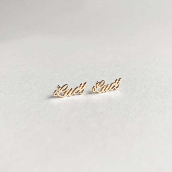 Personalised Signus Name Earrings - Custom Handwritten Gold & Silver Studs