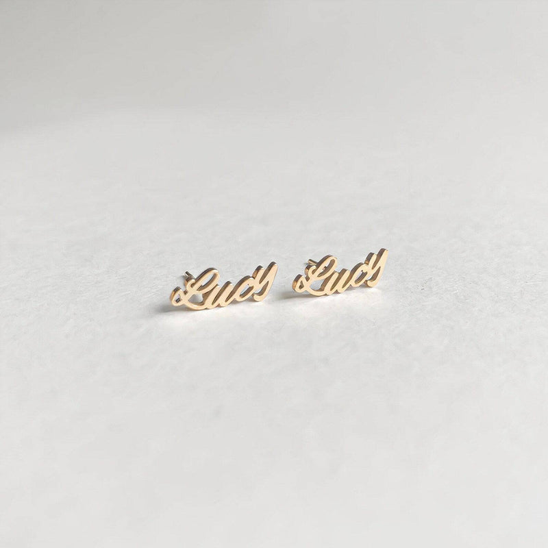 Personalised Signus Name Earrings - Custom Handwritten Gold & Silver Studs