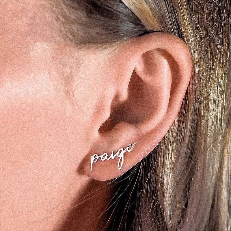 Personalised Signus Name Earrings - Custom Handwritten Gold & Silver Studs