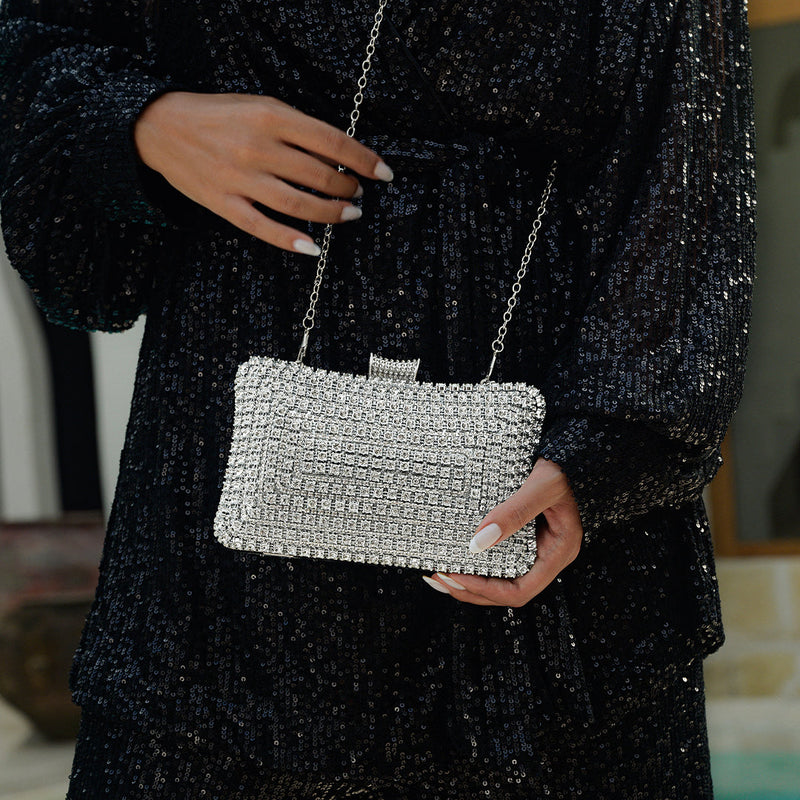 Glitter Clutch Bag – Elegant Evening Bag with Detachable Chain Strap for Weddings and Parties