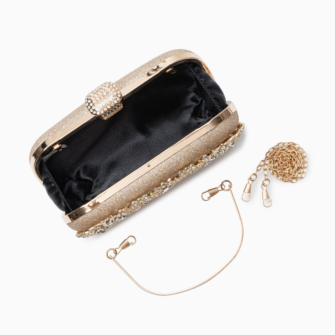 Clutch da sera scintillante con fiori di cristallo