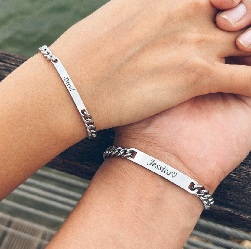 Couple's Engraved Bracelet Set