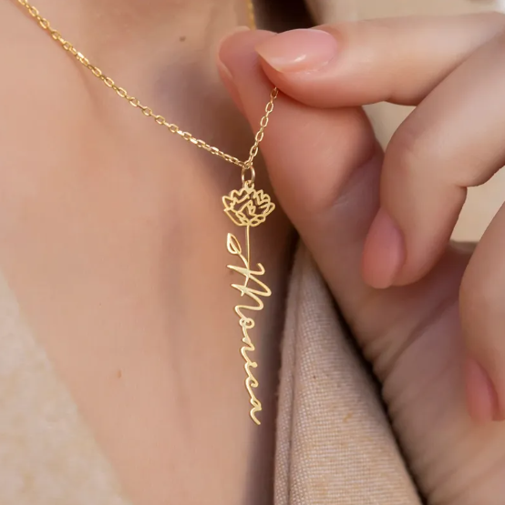 Gepersonaliseerde geboorte bloem naam ketting