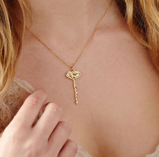 Gepersonaliseerde geboorte bloem naam ketting