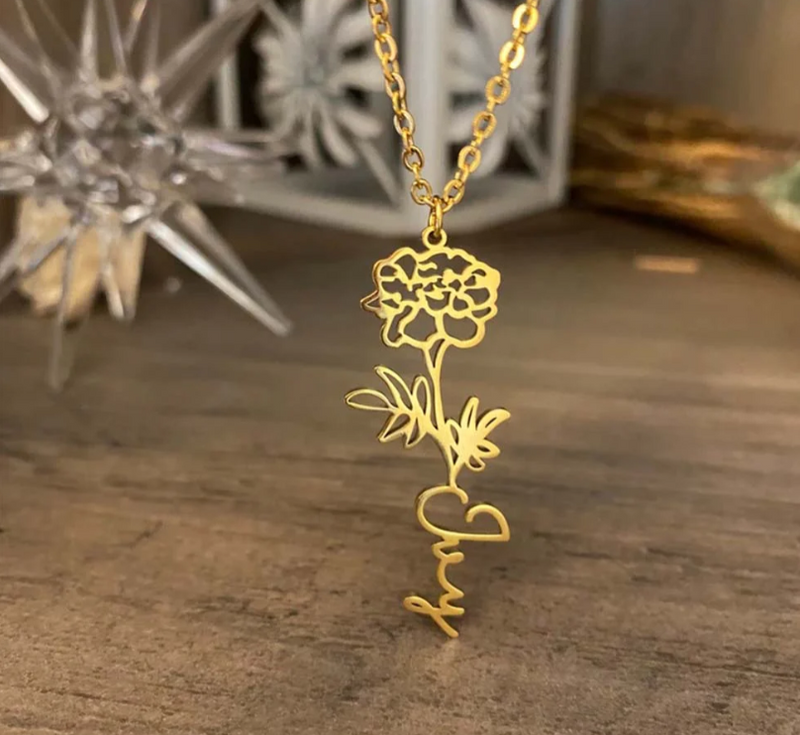 Gepersonaliseerde geboorte bloem naam ketting